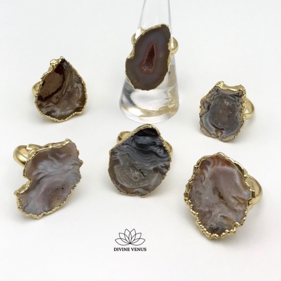 Druzy Agate Ring | Gold Plated Brass & Druzy Agate - Picture 8 of 8